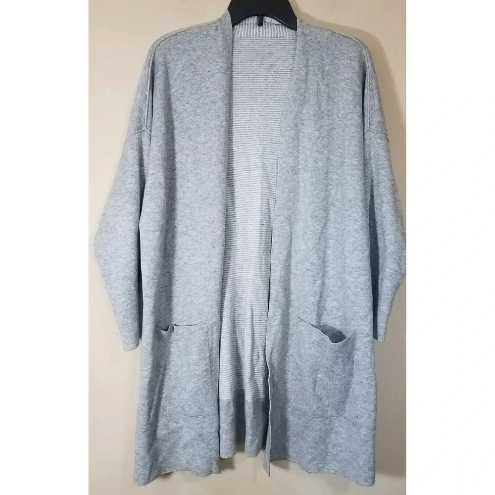 Eileen Fisher Organic Cotton Cashmere Reversible Cardigan Striped Sweater Size M